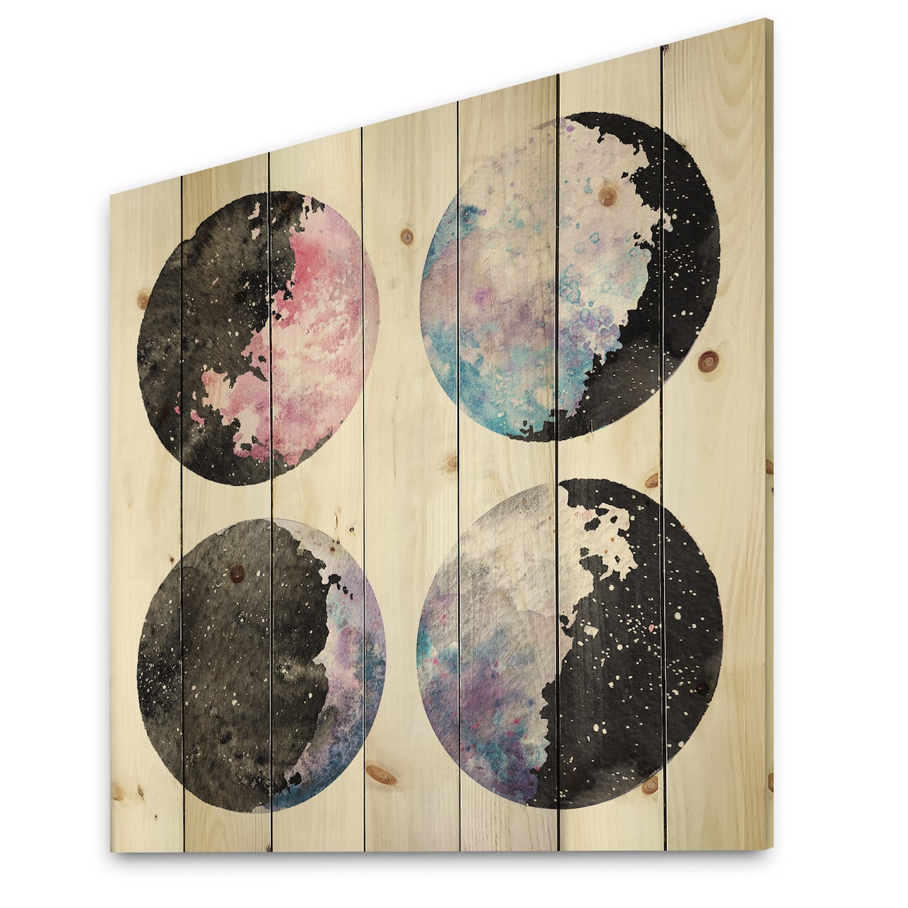 Designart - Moon Phases With Stars and Sky - Bohemian & Eclectic Print on Natural Pine Wood
